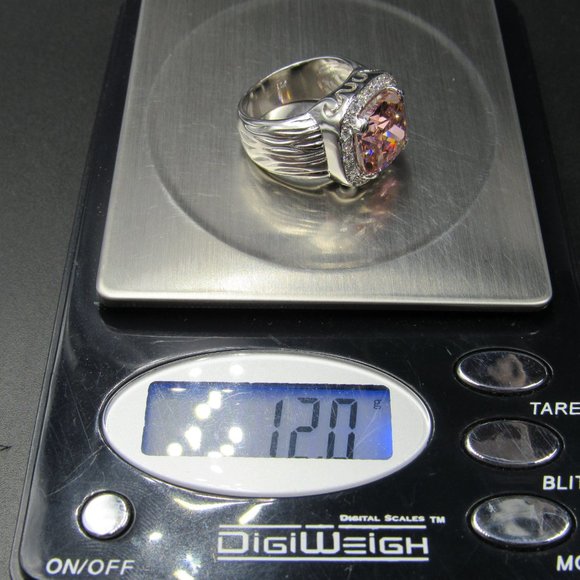 Size 8 Silver Tone Large Square Pink CZ Band Ring - Picture 6 of 6